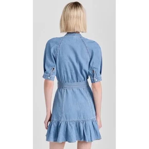 Veronica Beard blue denim Kanika flounce hem belted dress Size XXS $398 - Picture 7 of 16